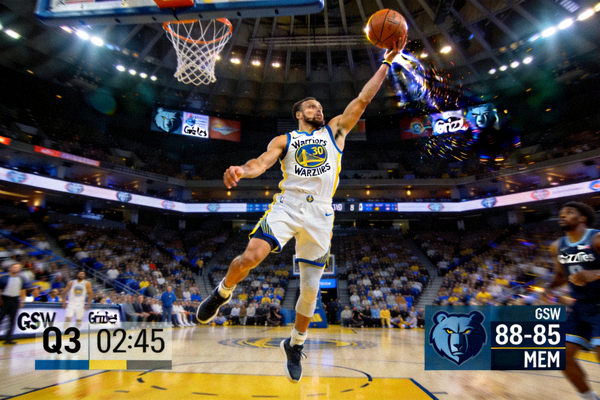 NBA季后赛勇士队对阵灰熊队全场回放高清截图，库里超远三分