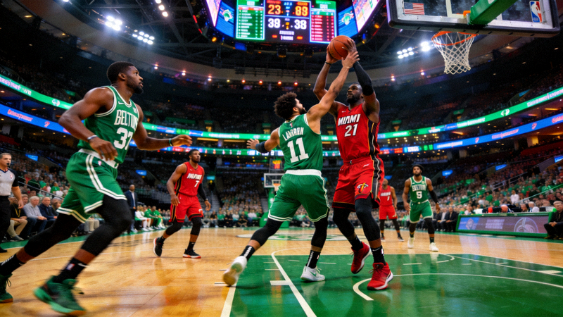 NBA篮球比赛高清直播截图，凯尔特人队与热火队比赛现场